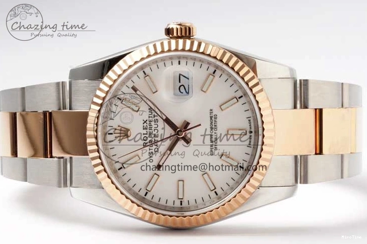 MiroTime 0508 Seasonal DateJust 36mm SS RG DIWF 1:1 Best Edition 904L Steel White Stick Dial on Jubilee Oyster SA 2306
